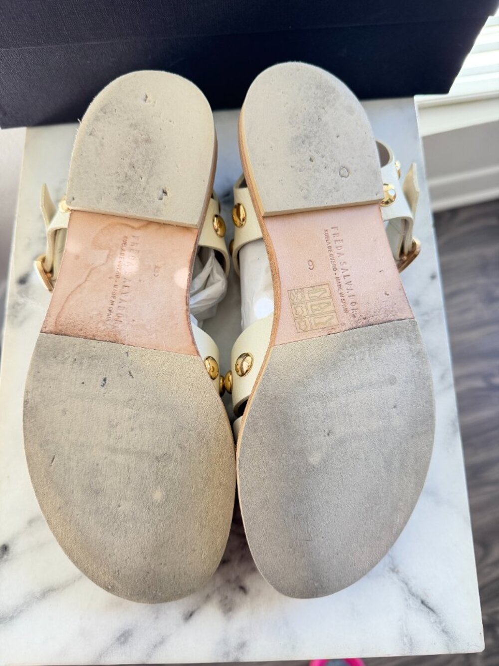 Freda Salvador White Gladiator Studded Leather Sandals - Picture 9 of 15